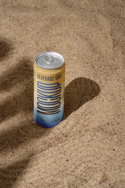 Lata de refresco en la playa.