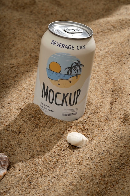 Lata de refresco en la playa.