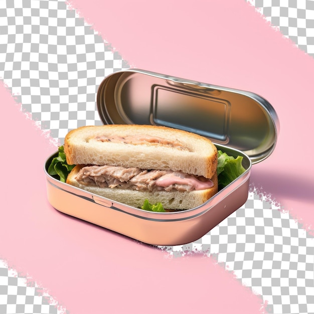 Una lata de sardinas y un sándwich mostrados sobre un fondo transparente