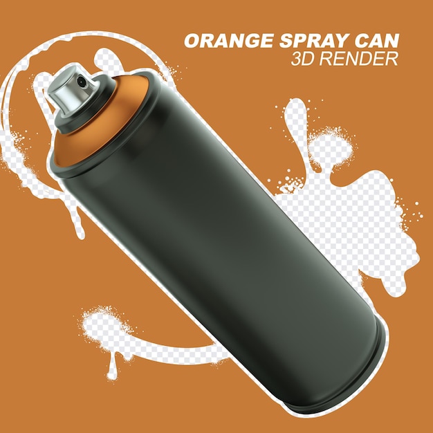 La lata de spray naranja inclinada hacia la izquierda para la composición