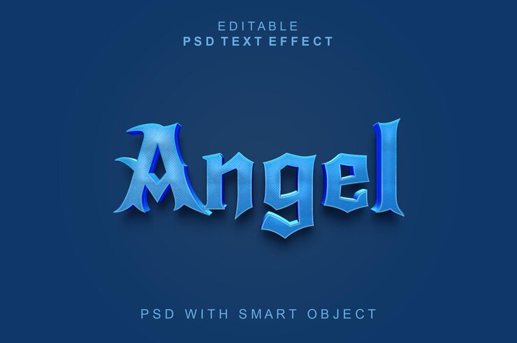 PSD latar belakang biru dengan efek teks malaikat biru
