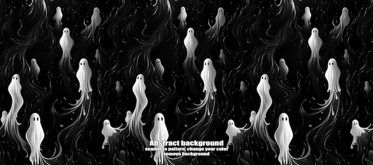 PSD latar belakang halloween berkilauan tengkorak & hantu yang menyeramkan