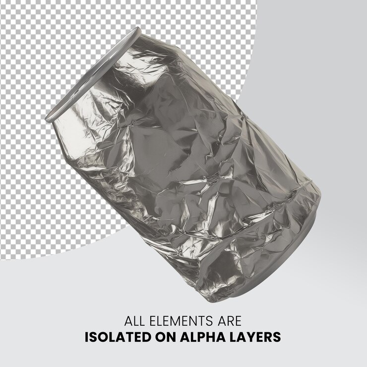 PSD latas de aluminio trituradas aisladas en capas alfa