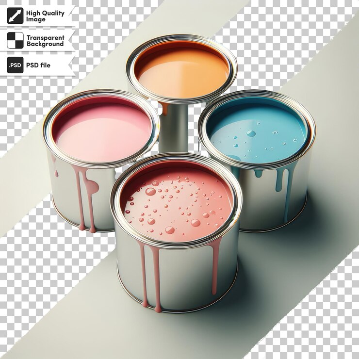 PSD latas de pintura y pincel de psd sobre un fondo transparente