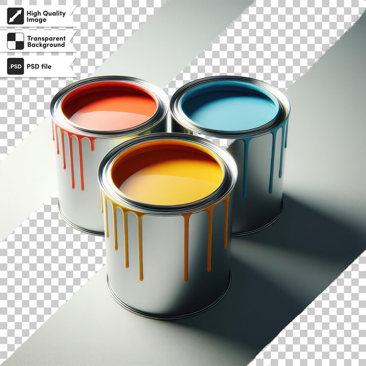PSD latas de pintura y pincel de psd sobre un fondo transparente