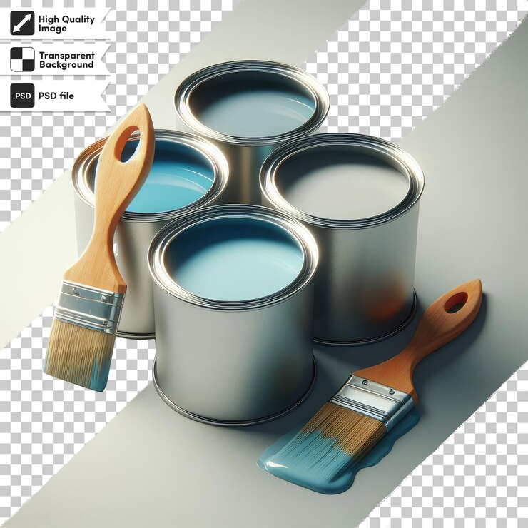 PSD latas de pintura y pincel de psd sobre un fondo transparente