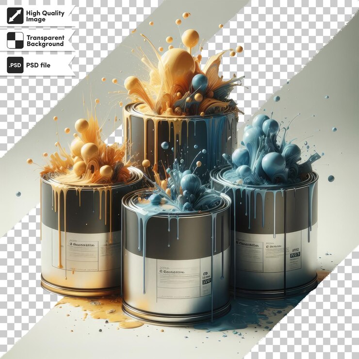 PSD latas de pintura y pincel de psd sobre un fondo transparente
