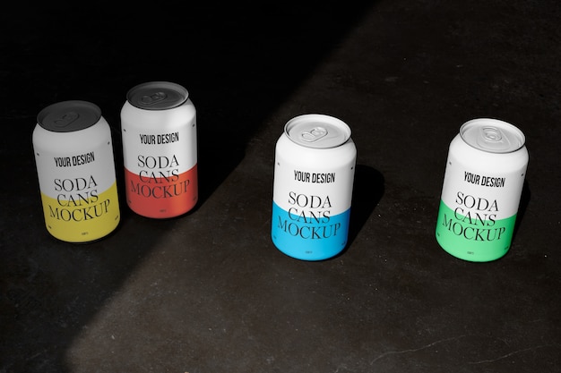 Las latas de refresco en el modelo de estilo grunge de la calle