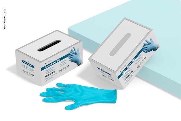 Latex-Handschuhboxen Mockup, Perspektive