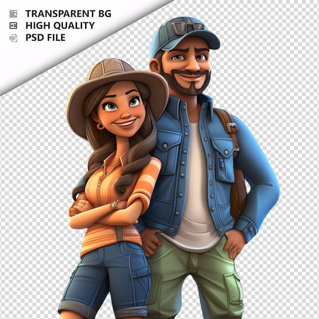 PSD latin couple camping 3d estilo de desenho animado fundo branco é