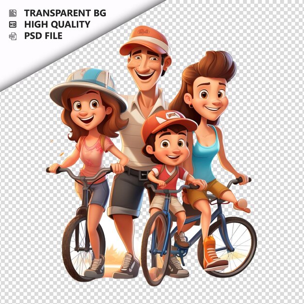 PSD latin family biking 3d cartoon style com fundo branco iso