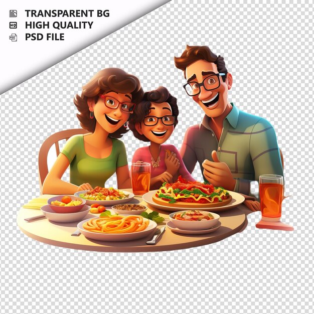 PSD latin family dining 3d estilo de desenho animado fundo branco iso