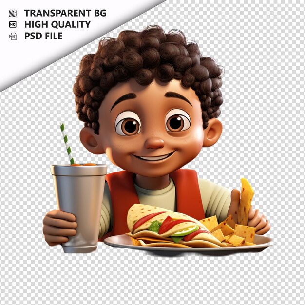 PSD latin kid dining 3d style dessin animé à fond blanc isolé