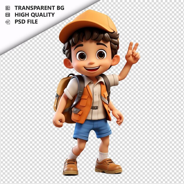 PSD latin kid exploring 3d cartoon style com fundo branco iso