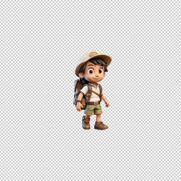 PSD latin kid hiking 3d cartoon-stil transparenter hintergrund isoliert