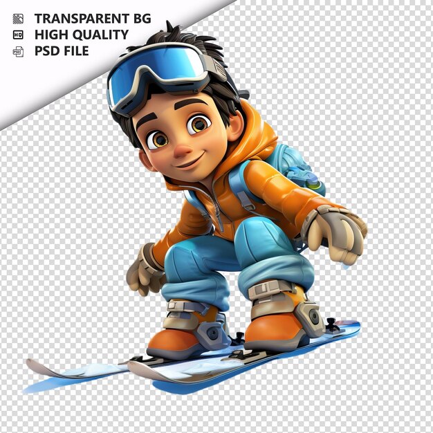 PSD latin kid skiing 3d estilo de desenho animado fundo branco isolado