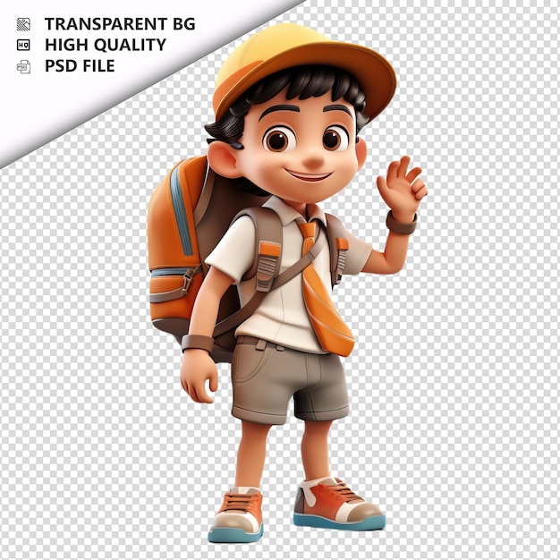 PSD latin kid traveling 3d style dessin animé à fond blanc iso