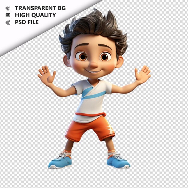 PSD latin kid yoga 3d cartoon estilo fundo branco isolado