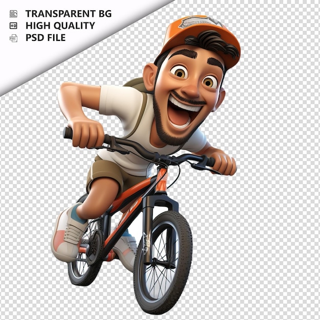 PSD latin man biking 3d cartoon style fundo branco isolado