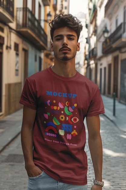 PSD latin model posing with shirt mockup