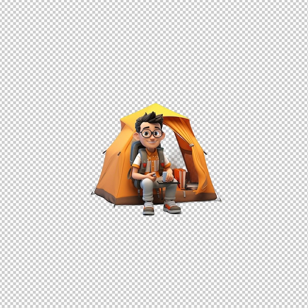 Latin person camping 3d cartoon-stil durchsichtiger hintergrund ist