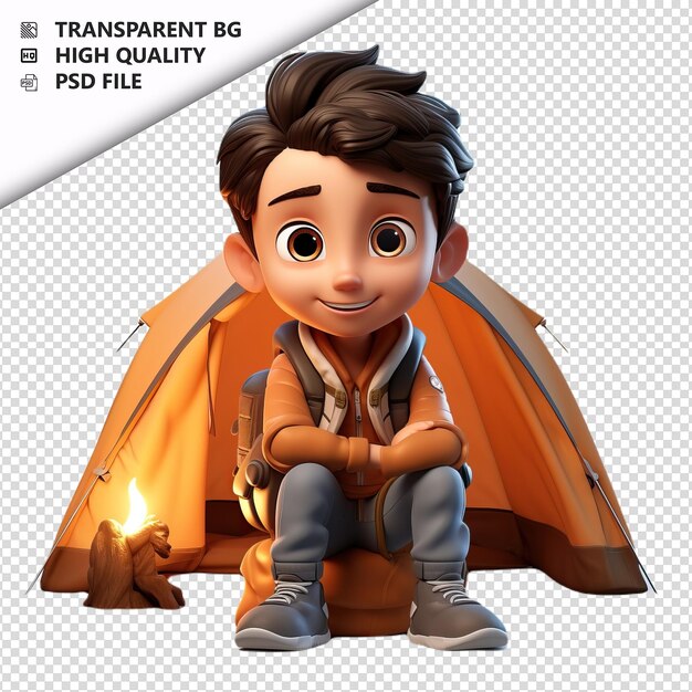 PSD latin person camping 3d cartoon style weißer hintergrund ist