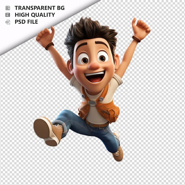 Latin person jumping 3d cartoon style fundo branco é