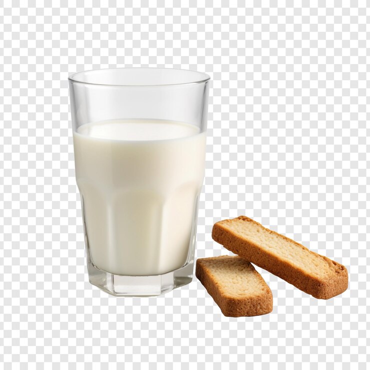 PSD latte accompagnato da crunchy rusk isolato su sfondo trasparente