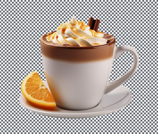 Latte saboroso de chocolate e laranja isolado em fundo transparente