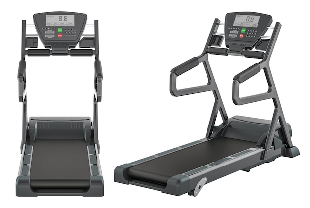 Laufband zu Fuß Laufband unterschiedliche Vorderseitenansichten 3D-Rendering isoliert auf transparentem Hintergrund