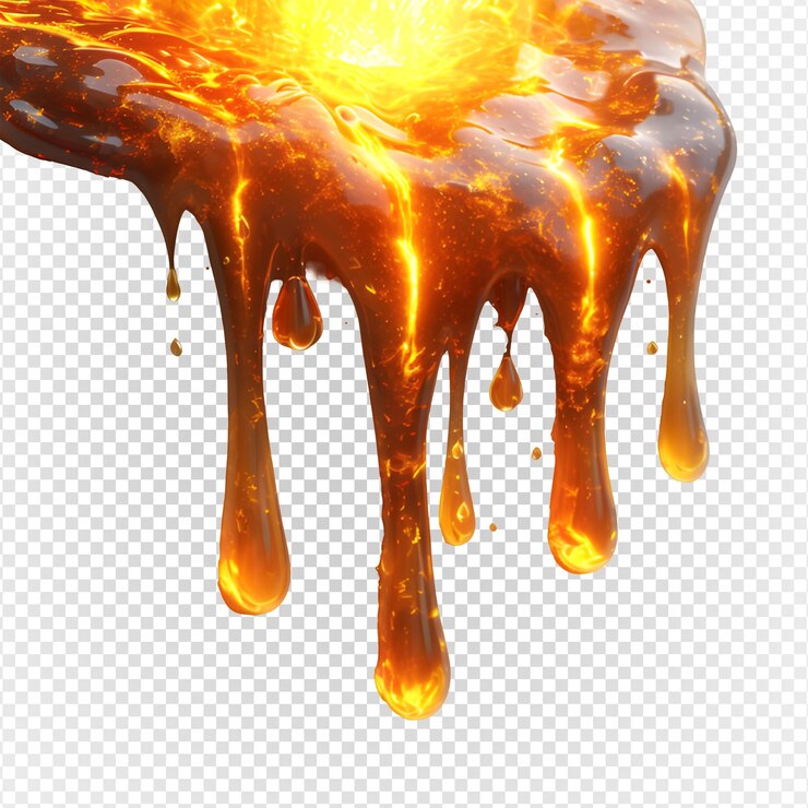 PSD lava derretida caliente aislada en fondo blanco png magma líquido generativo ai.