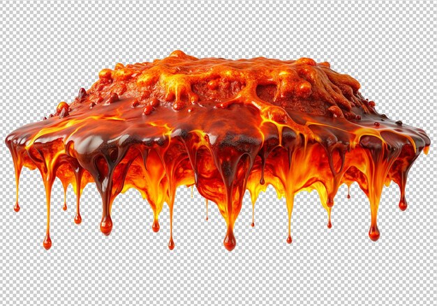 La lava derretida caliente goteando aislada sobre un fondo transparente