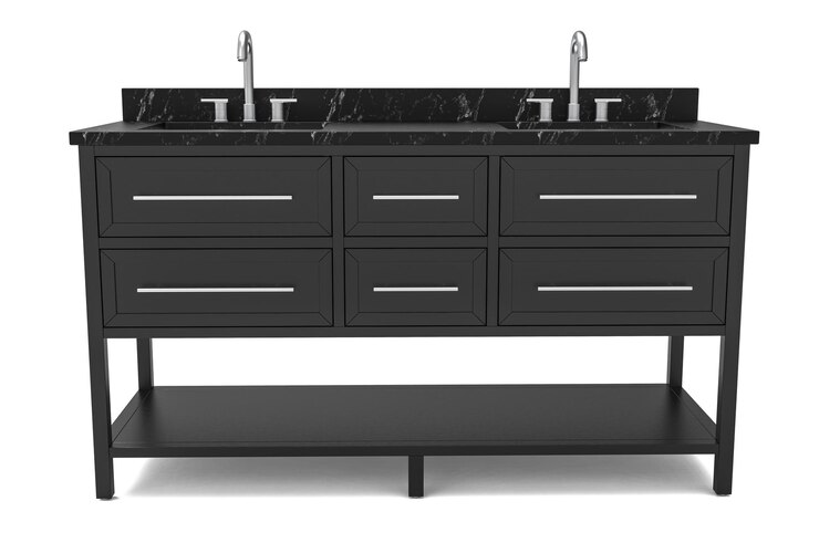 PSD lavabo de baño de lujo y mármol aislado sobre fondo blanco serie de muebles