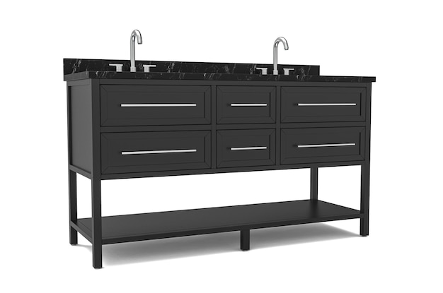 Lavabo de baño de lujo y mármol aislado sobre fondo blanco Serie de muebles