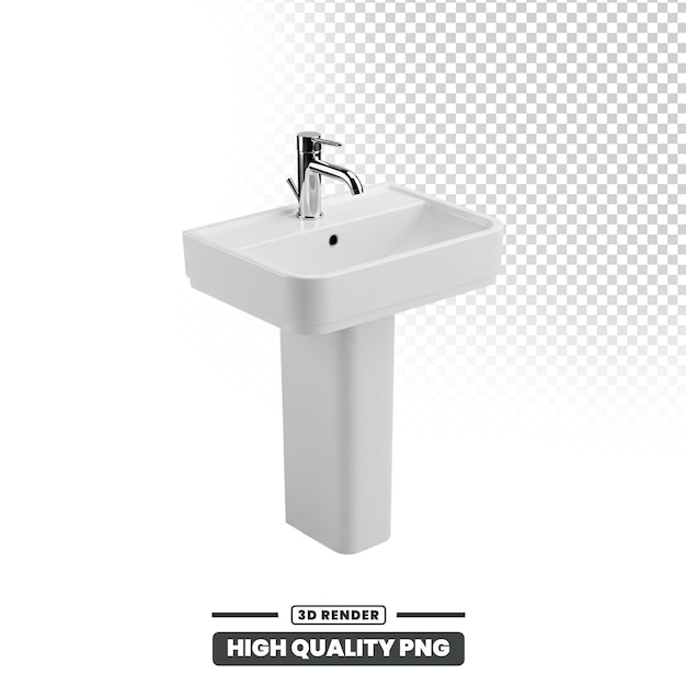 Lavabo de pedestal de cerámica blanca con grifo - Renderizado en 3D
