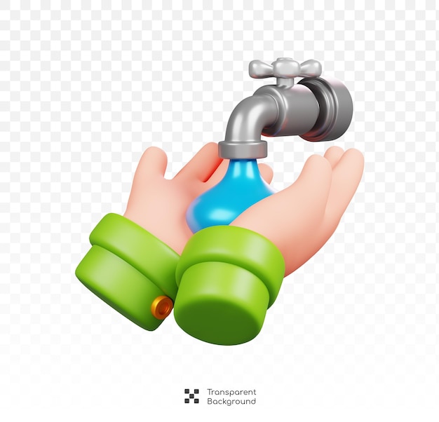 Lavado de manos con grifo de agua aislado ramadán kareem elemento islámico icono concepto ilustración 3d