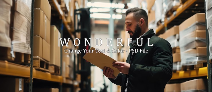 PSD lavoratore di magazzino che esamina l'inventario