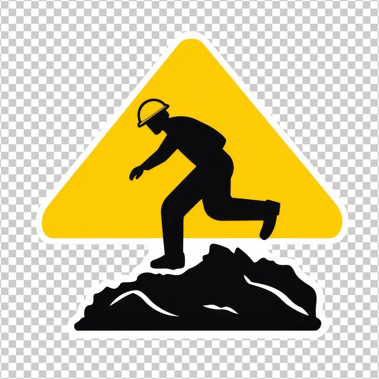 PSD lavoratore in attrezzatura di sicurezza su terreno roccioso tagliato trasparente