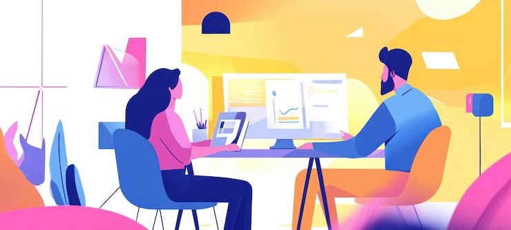 PSD lavoro di squadra collaborativo un ambiente di ufficio moderno illustra la sinergia dei professionisti che lavorano insieme all'analisi dei dati e alla gestione dei progetti