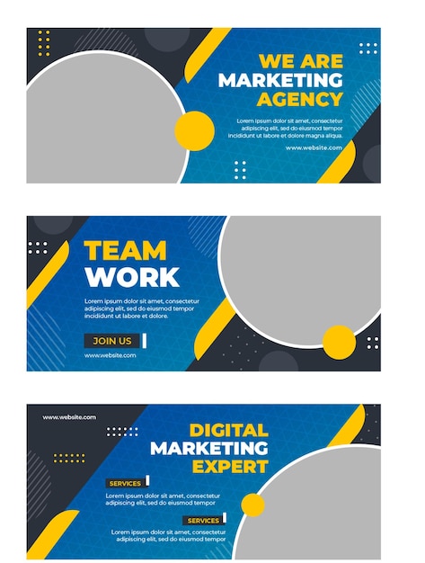 Lavoro di squadra dell'agenzia di marketing e banner di esperti di marketing digitale