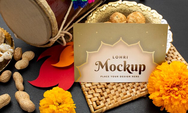 Lay piatto del concetto di lohri mock-up