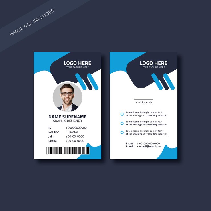 Layout moderno de cartão de identificação com acentos azuis