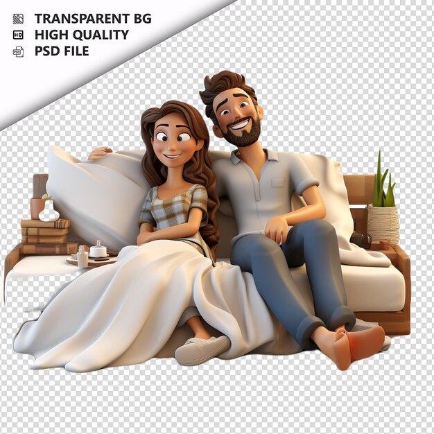 PSD lazy white couple 3d estilo de dibujos animados fondo blanco aislado