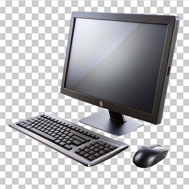 LCD computer with keyboard and mouse isolated on transparent background