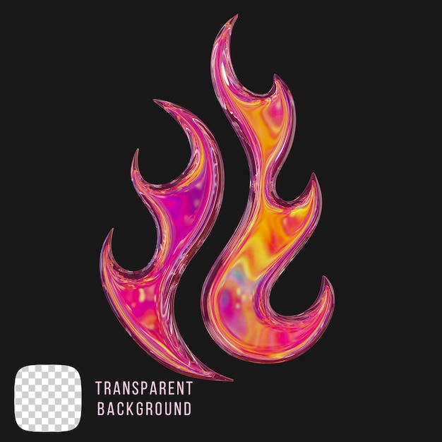 Le forme di fuoco in vetro a dispersione Psd rendering 3D