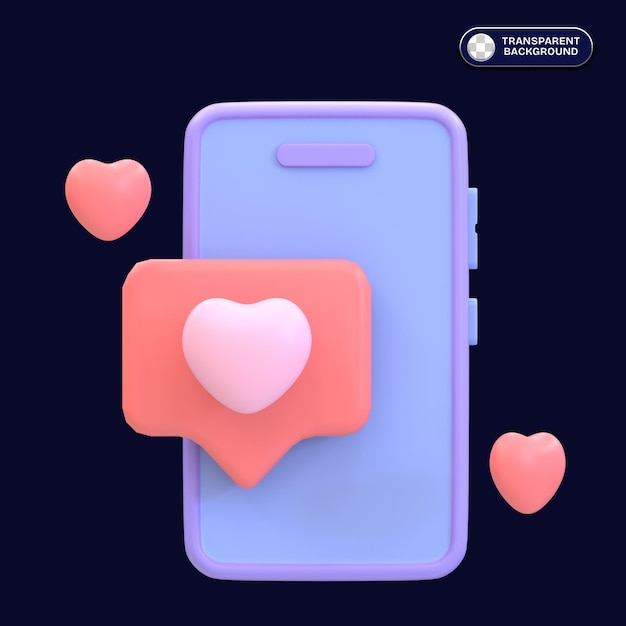 Le illustrazioni dei telefoni ricevono like dai social media in rendering 3D
