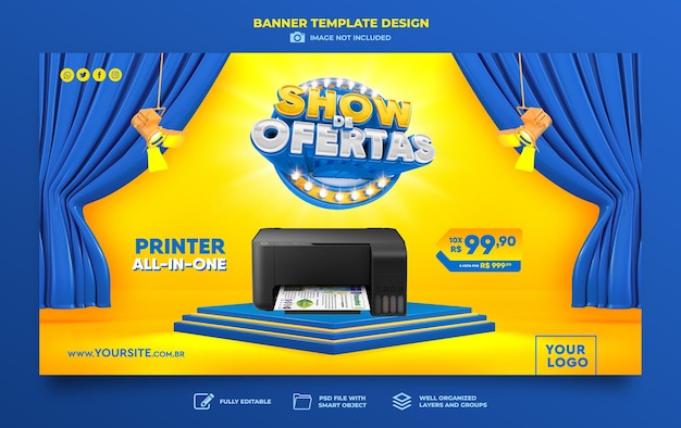 Le offerte di banner vengono visualizzate in rendering 3d portoghese per la campagna di marketing in Brasile