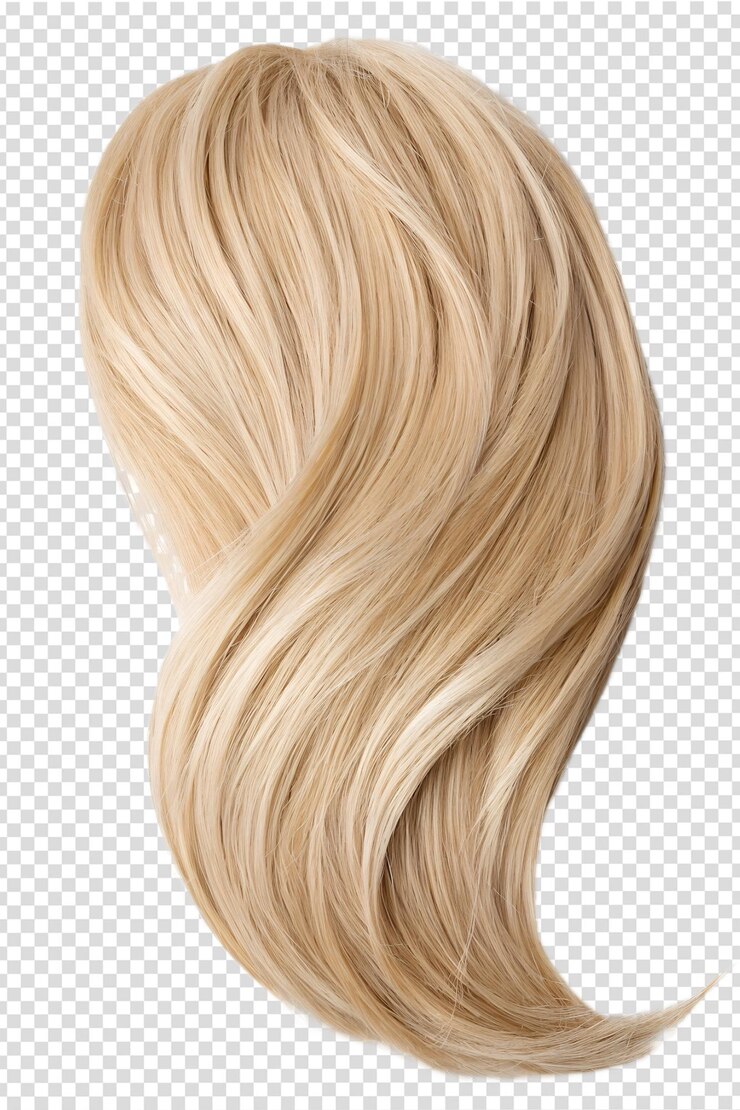 PSD le onde dei capelli biondi sono isolate, scorrenti, dorate, con una morbida consistenza ondulata, bellezza e concetto di cura dei capelli.