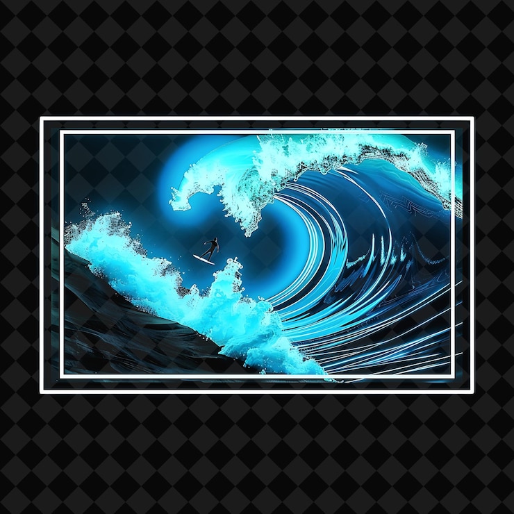 PSD le onde lampeggianti dell'oceano al neon all'interno di una silhouette orizzontale delle collezioni ocean of light di png y2k
