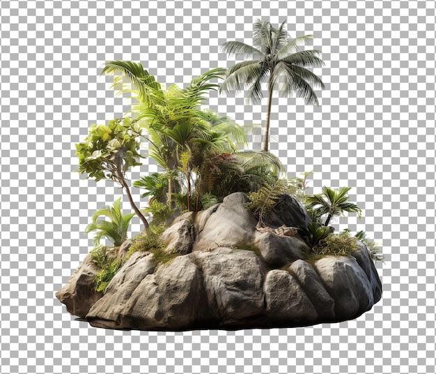 Île avec des palmiers sur fond blanc Des arbres découpés et des buissons verts